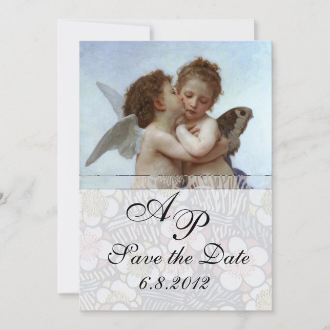 Amor and Psyche as Children Wedding Party Monogram Invitation (Front)
