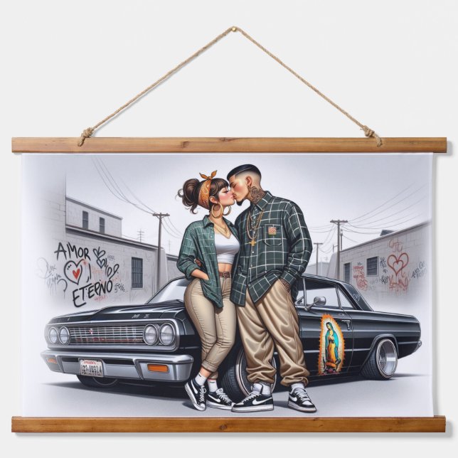Amor Eterno Cholo Love Couple Hanging Tapestry (Front)
