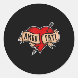 Amor Fati - Clic Nietzsche Tattoo Heart Design  Classic Round Sticker