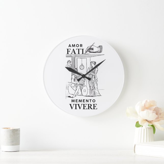 Amor Fati Philosophy Line Art Large Clock (Home)