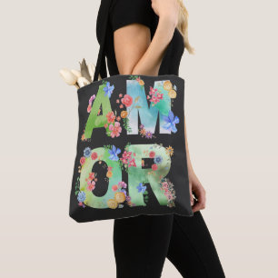 Amor, Floral Spring Cute Love Romantic Watercolour Tote Bag