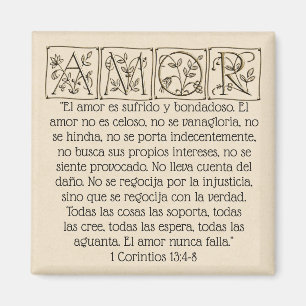 Amor...Love is...Scripture Magnet~Spanish~Gold Magnet
