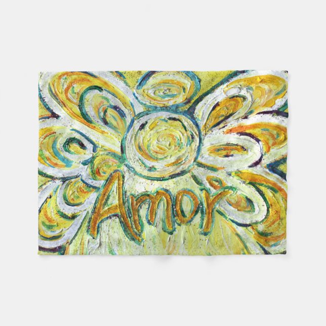 Amor Word Guardian Angel Custom Fleece Blanket (Front (Horizontal))