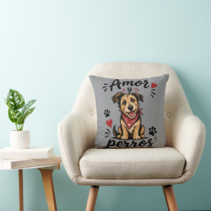 Amor y Perros Funny Dog Lover Design Cushion