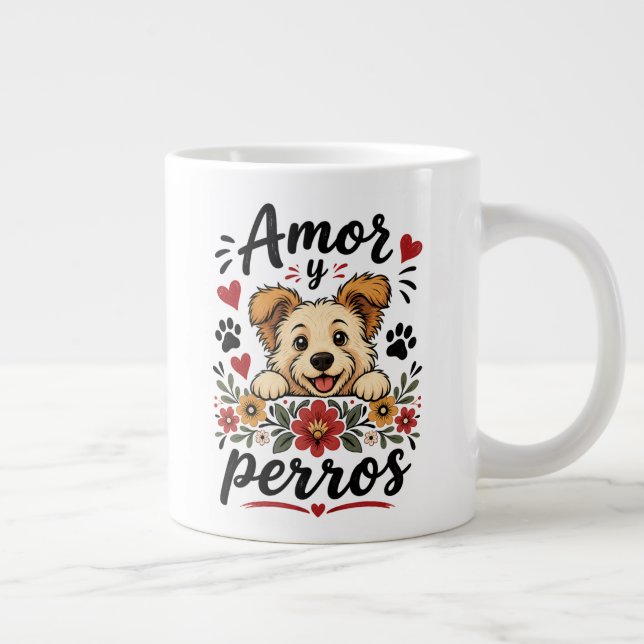 Amor y Perros Funny Dog Lover Design Large Coffee Mug (Right)
