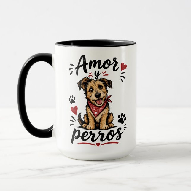 Amor y Perros Funny Dog Lover Design Mug (Left)
