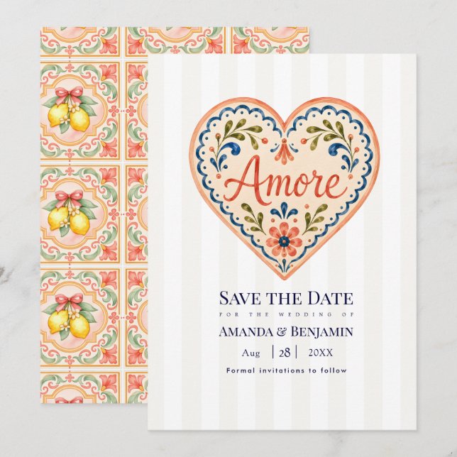 Amore Ceramic Tile Amalfi Coast Italian Wedding Save The Date (Front/Back)