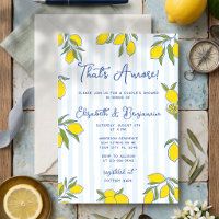 Amore Hand Drawn Lemon Blue Stripes Couples Shower