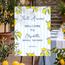 Amore Hand Drawn Lemons Blue Stripes Bridal Shower