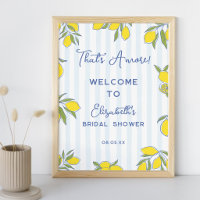 Amore Hand Drawn Lemons Blue Stripes Bridal Shower