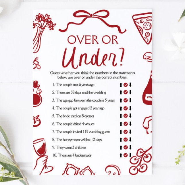 Amore Hand Drawn Over or Under Bridal Shower Game Invitation (Amore Hand Drawn Over or Under Bridal Shower Game)