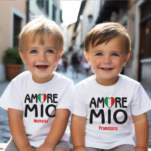 AMORE MIO Italian Flag Heart White Baby T-Shirt