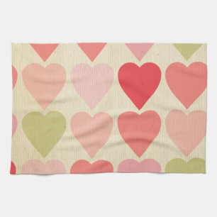 amore,retro,multi red,vintage,grunge heart,hearts, tea towel