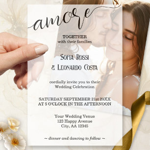 Amore Script Elegant Italian Wedding Vellum Invitations