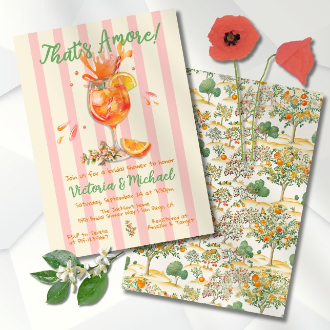 Amore Spritz Orange Bridal Shower Toile Invitation (Creator Uploaded)