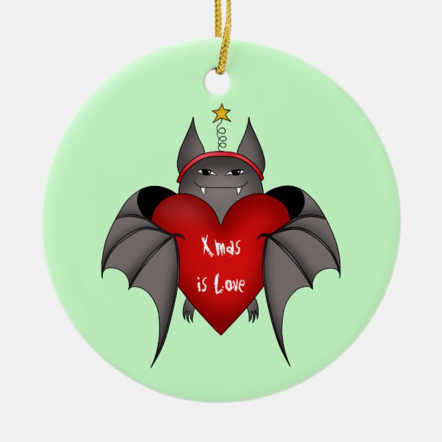 Amorous funny Gothic Christmas bat Ceramic Tree Decoration (Front)