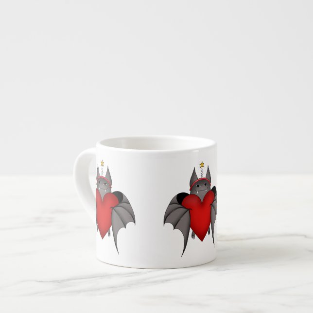 Amorous Gothic Christmas bat with red heart Espresso Cup (Front Left)