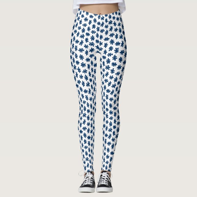 Amorphic Shapes 120322 - Indigo Blue on White Leggings (Front)