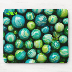 AMOS ~ Zany Shades of Green and Blue ~ Marbles ~  Mouse Pad