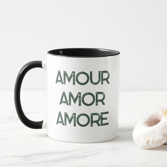 Amour Amor Amore – Love Typography Text Romantic Mug (With Donut)