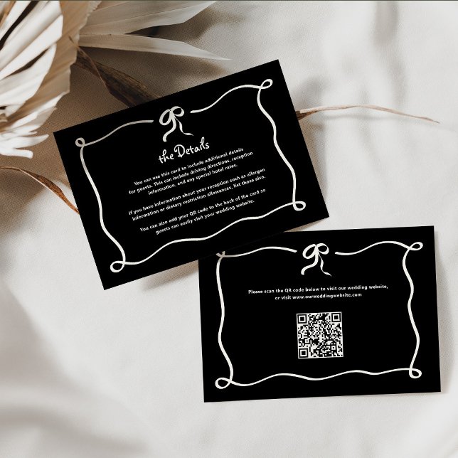 Amour | Black French Bow Wedding Details QR Code Enclosure Card (Creator Uploaded)