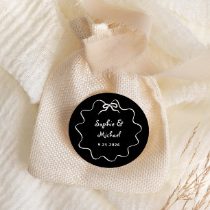 Amour   Black Illustrated French Bow Wedding Classic Round Sticker