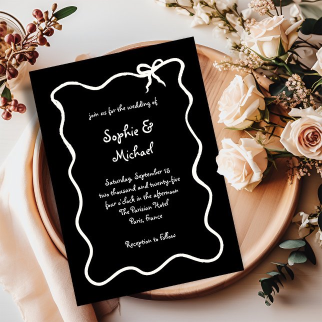 Amour Black | Illustrated French Bow Wedding Invitation (Creator Uploaded)