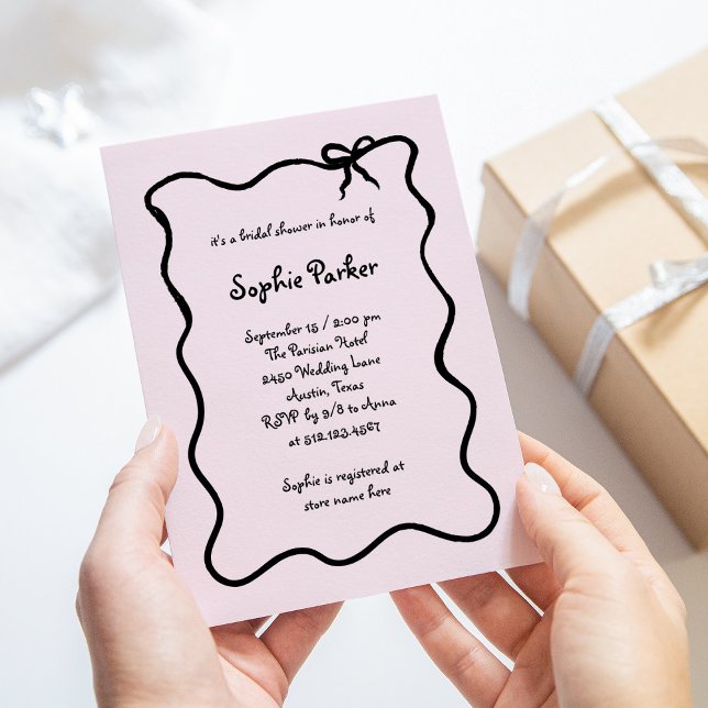 Amour | Illustrated French Bow Pink Bridal Shower Invitation (Creator Uploaded)