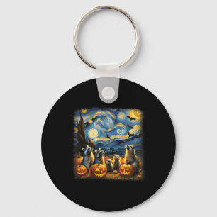 & Possum Halloween Fall Van Gogh Starry Night Key Ring