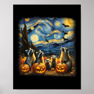 &amp; Possum Halloween Fall Van Gogh Starry Night  Poster