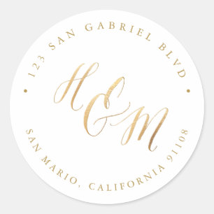 Ampersand A-Z Monogram Calligraphy Faux Gold Classic Round Sticker