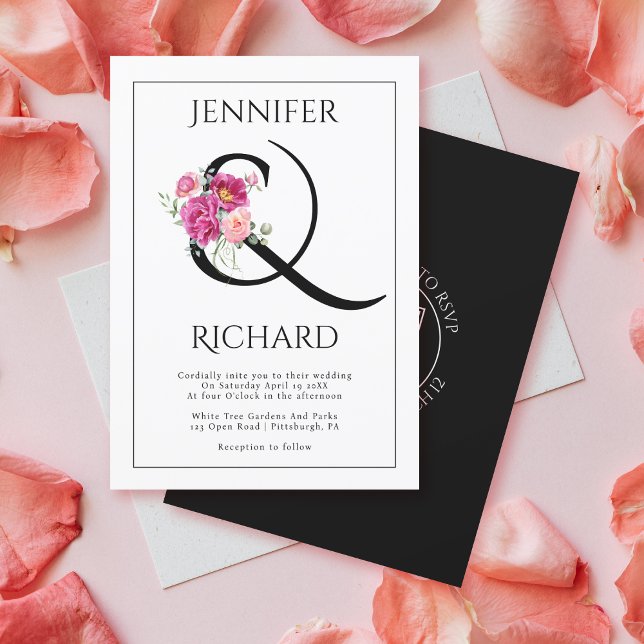 Ampersand and bouquet of pink roses QR wedding Invitation (Creator Uploaded)