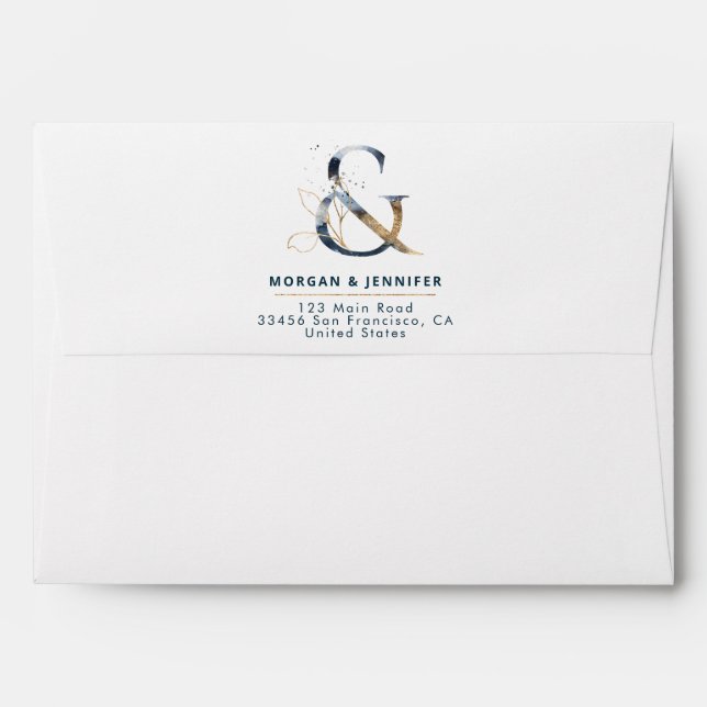 Ampersand Blu Navy and Gold Personalised Envelope (Back (Top Flap))