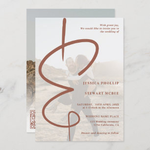 Ampersand chic photo terracotta Qr code wedding Invitation