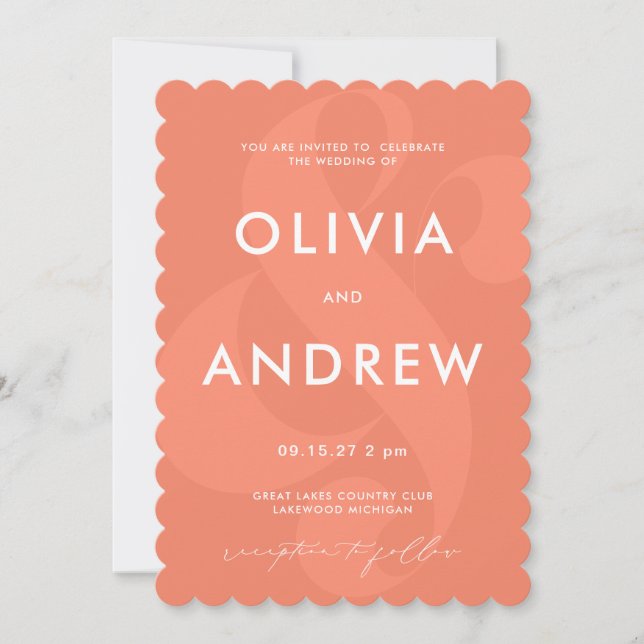 Ampersand Coral Peach Pink Wedding Invitation (Front)