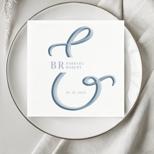 Ampersand Dusty Blue Wedding Napkin (Creator Uploaded)