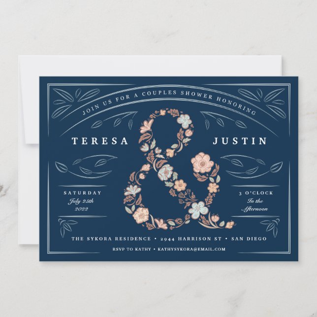 Ampersand Floral Couples Shower Party Invitation (Front)