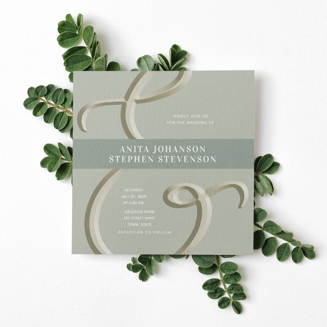 Ampersand Gold Sage Green Wedding Invitation (Creator Uploaded)
