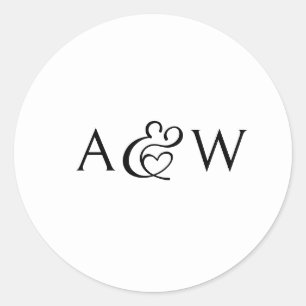 Ampersand Monogram Black and White Wedding Classic Round Sticker