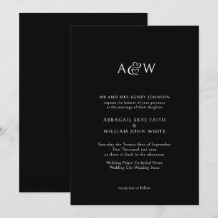 Ampersand Monogram Black Wedding Invitation