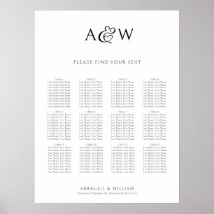 Ampersand Monogram Initials Wedding Seating Chart
