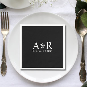 Ampersand Monogram Minimal Black Wedding Napkin