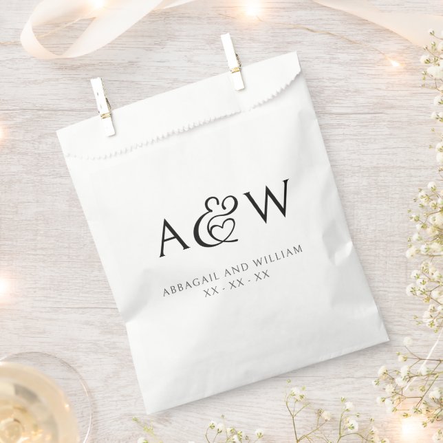 Ampersand Monogram Modern Black and White Wedding  Favour Bags (Clipped)