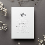 Ampersand Monogram Save the Date Card | Grey<br><div class="desc">Simple and elegant save the date cards notify your guests of your upcoming wedding in timeless style. Crisp white cards feature your initials worked into a monogram design, joined by a calligraphy script ampersand. "Save the date" appears beneath, with your names, wedding date and location beneath in classic, understated grey...</div>