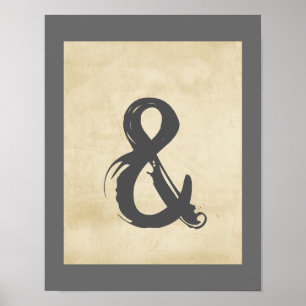 ampersand poster wall art decor in gray and taupe