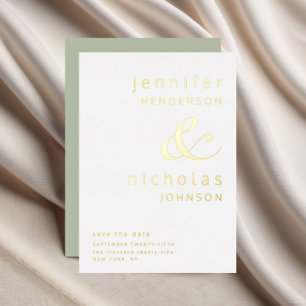 Ampersand Sage Green Wedding Save The Date Gold 