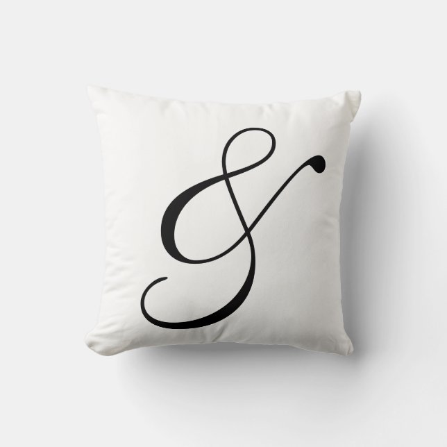 Ampersand Scroll Text In Black And White Cushion (Front)