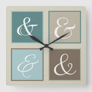 Ampersand Squares, Teal, Blue, Brown, Grey Square Wall Clock