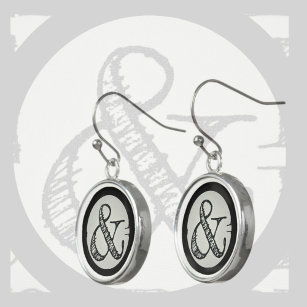 Ampersand Symbol on Grey Dangle Drop Earrings