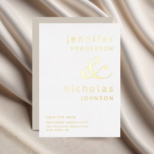 Ampersand Taupe Beige Wedding Save The Date Gold